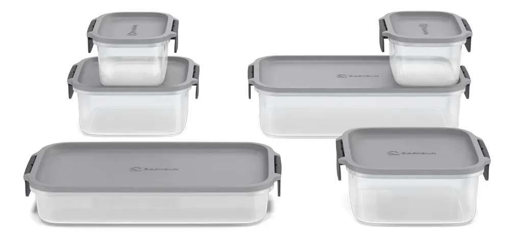 Electrolux Kit 6 Potes Herméticos De Plástico Cinza, 12,4l, Safelock, Empilhável e Modular