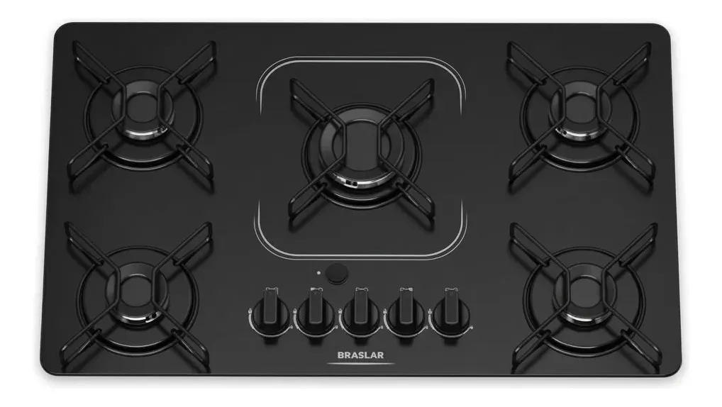 Fogão Cooktop alimentação gás - Braslar 5 bocas cor preto - Bivolt de Embutir
