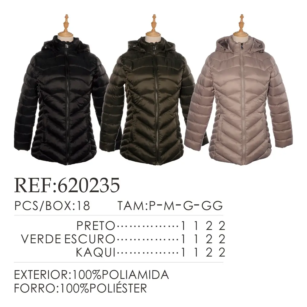 Jaqueta Fem. Nylon Alongado Capuz Facinelli 620235 Preto P Lisa
