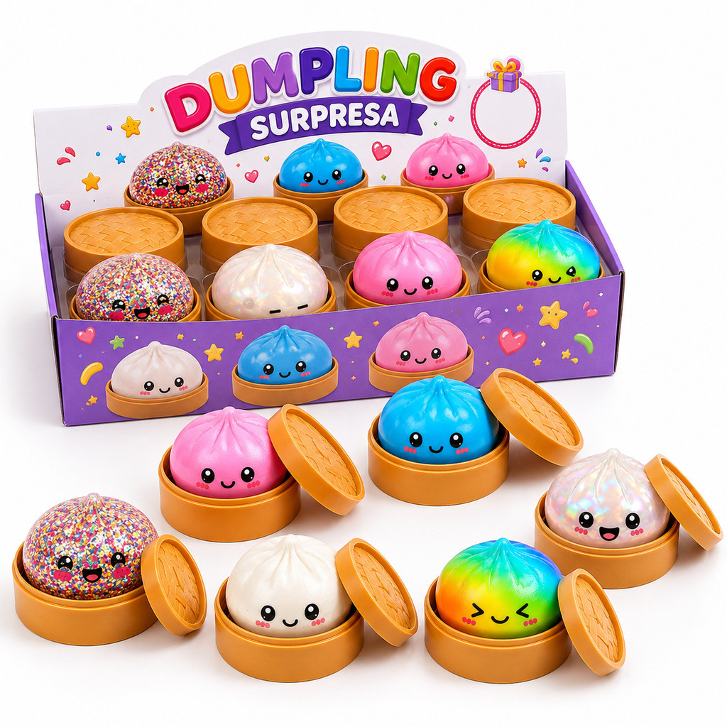 Caixa Surpresa Glitter Dumpling Squishy Antiestresse Paozinho Chines