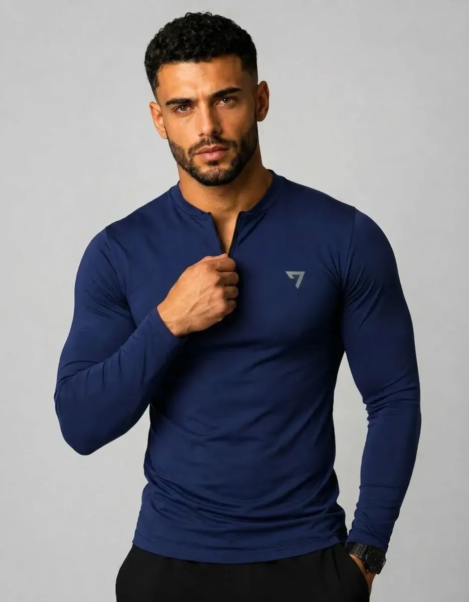 Camisa Térmica Masculina Segunda Pele Manga Longa Com Zíper Azul-marinho G