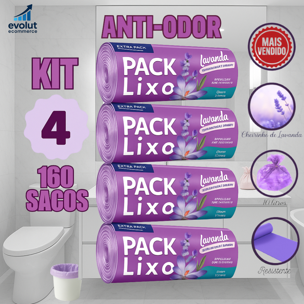 Kit 4 Rolos de Sacos de Lixo 10L – 160 Unidades | Neutraliza Odores | Ideal para Pia e Banheiro