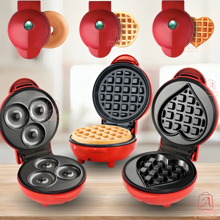 Máquina Para Fazer Redonda/Coração/Donuts Waffles Em Forma Rosquinhas Pequena Portátil 350w Mini Elétrico110V e 220V