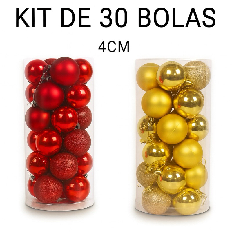 Kit 30 Bolas de Natal Medias 4cm Vermelho e Dourado – Enfeites Natalinos Bolinhas de Natal
