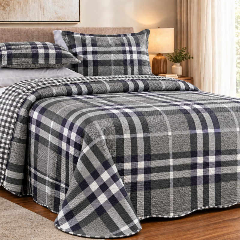 Kit Cobre Leito Colcha Premium Bordado Dupla Face com Porta-Travesseiro Solteiro Casal Queen King Matelado