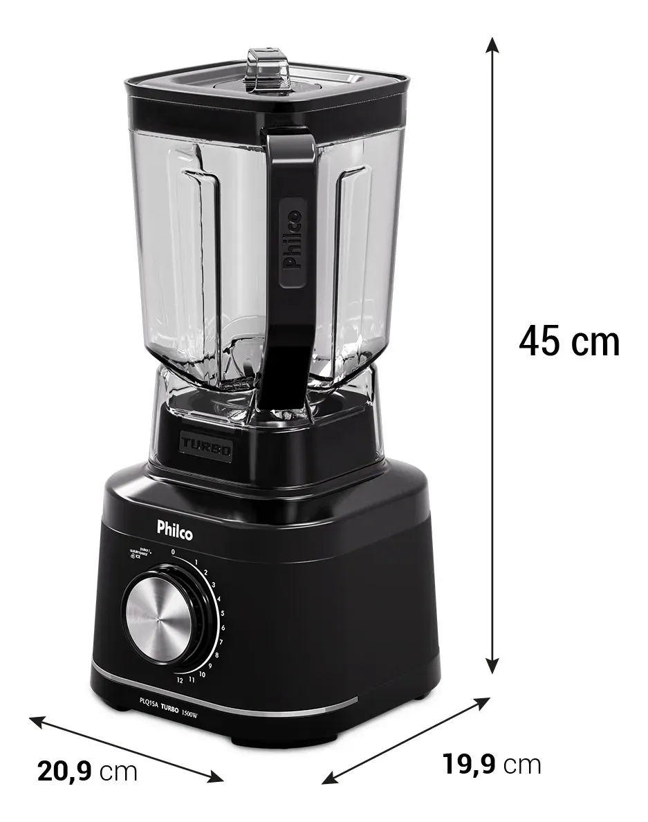 Liquidificador Philco 1500W 3,1L 12 Velocidades com 6 Lâminas PLQ15A