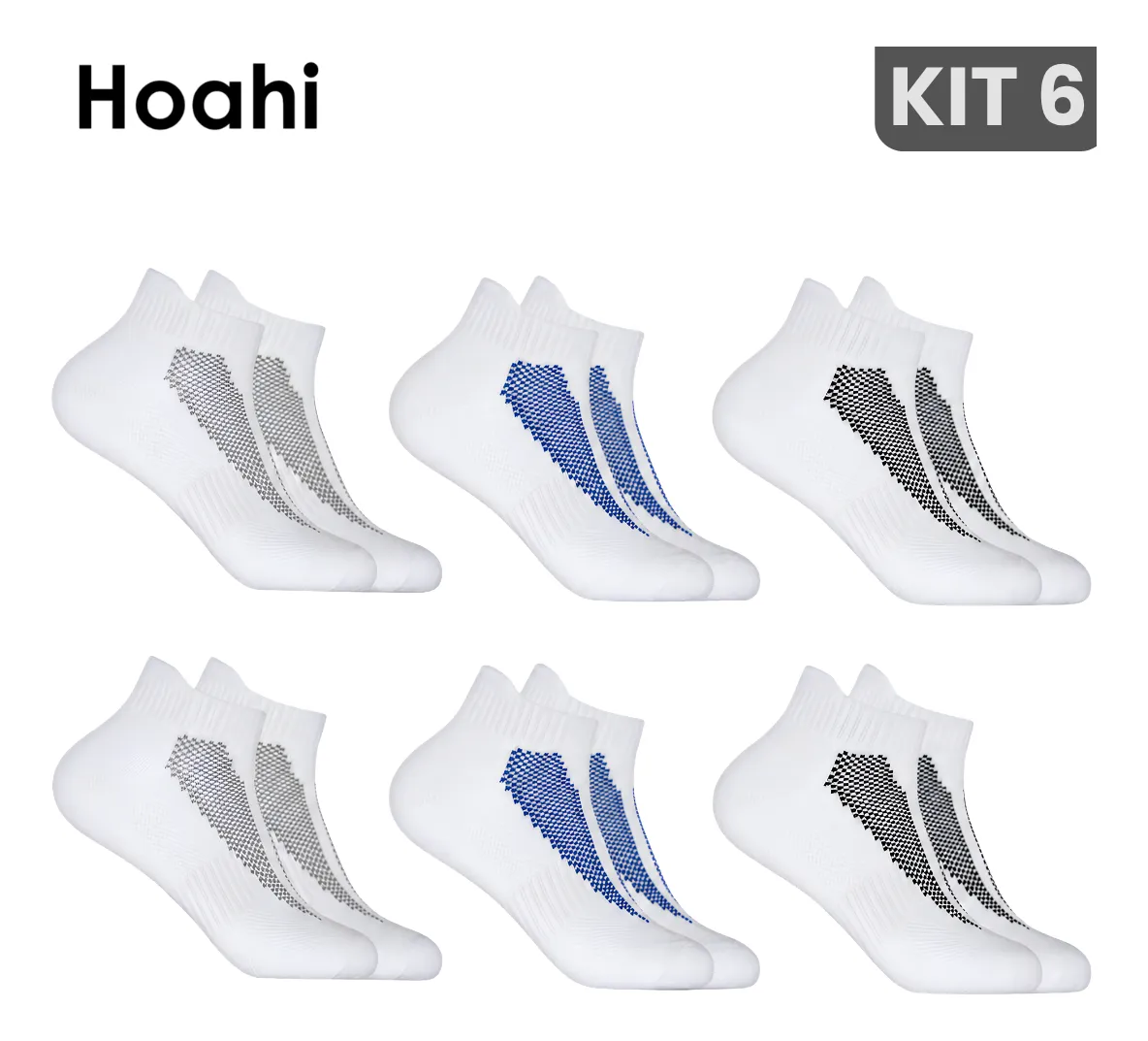Hoahi Kit Pares Meias Algodão Cano Curto Cores Branco Xadrez 39-43