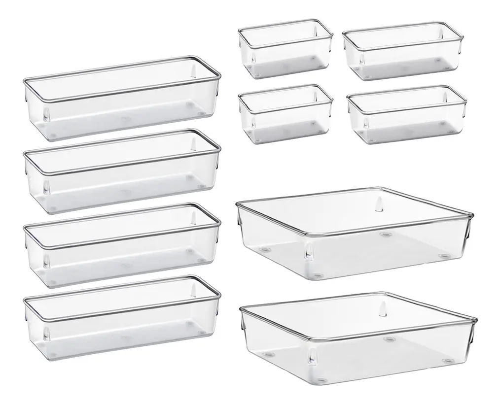 Kit 10 Organizador Multiuso Modular Gaveta Acrilico Rebirth Cor Cristal