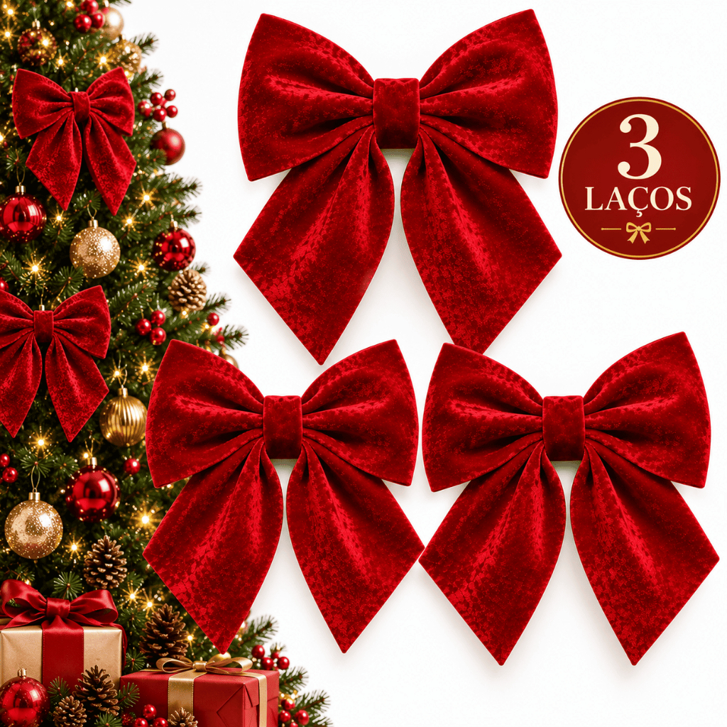 Laço Veludo Grande Para Enfeite Arvore de Natal Vermelho Decoração Luxo Alta Qualidade Laço Gigante Estruturado
