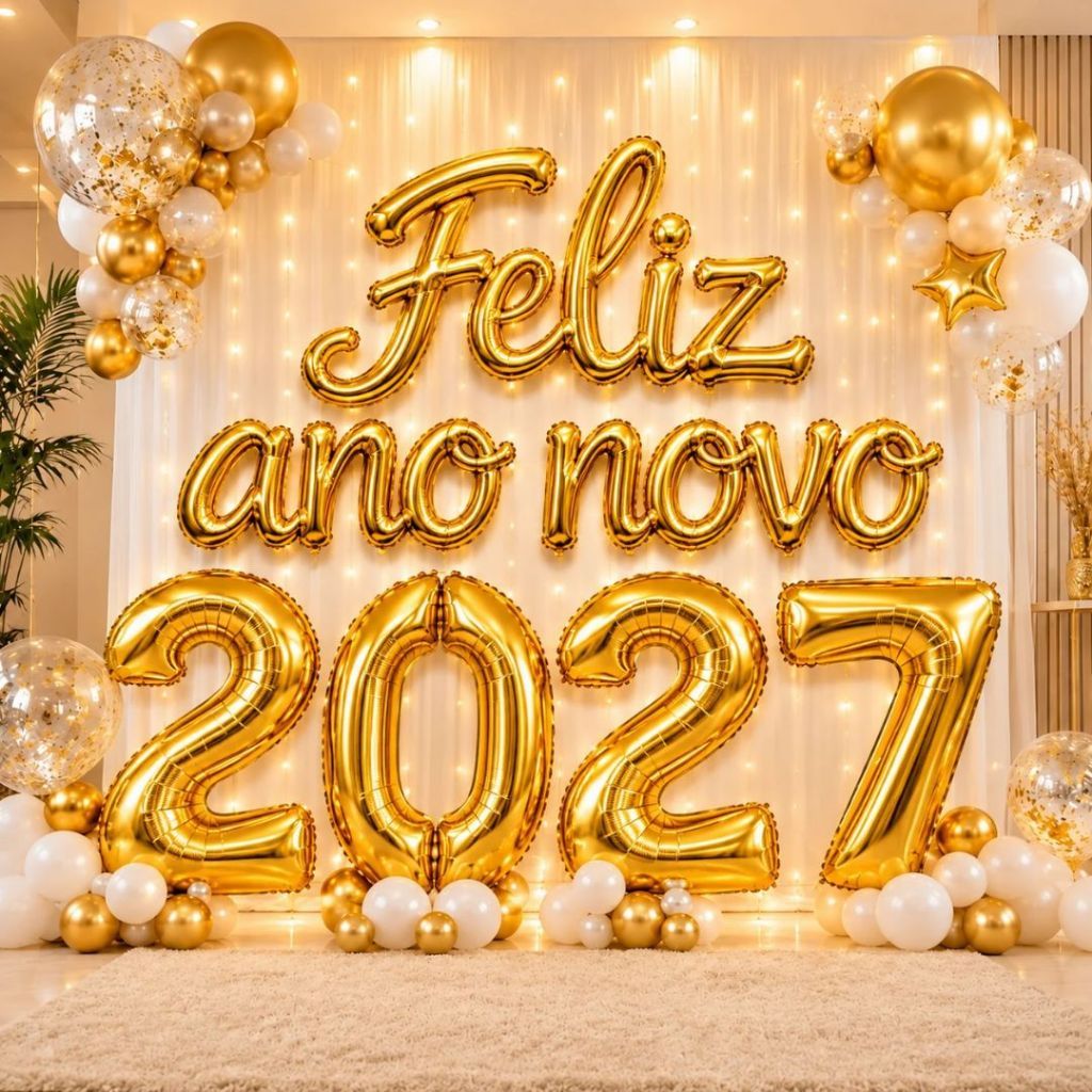 Kit Balão Metalizado 2027 40cm 70cm Feliz Ano Novo Prata Dourado Decoração Ano Novo Réveillon Festa