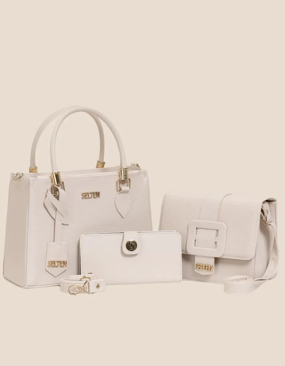 Kit Bolsa Feminina 3 Peças Promoção Relâmpago Só Hoje   Creme