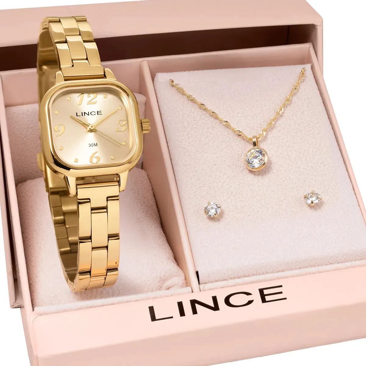 Kit Relógio Feminino Lince Com Colar E Brincos Lqgm084l23k0luc2kx