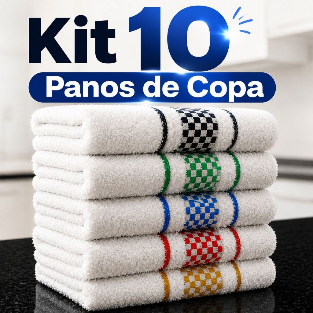 Kit 10 Panos de Prato Xadrez Jacquard 45x70 Atoalhado Algodão Toalha Copa Louça Gourmet