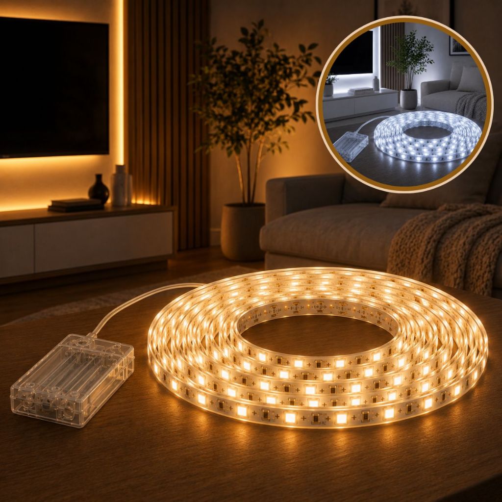 Fita De Led Fio Led De Pilha Autocolante 2m 120 LEDs Cordão Mangueira Decoração Casa Tv Móvel
