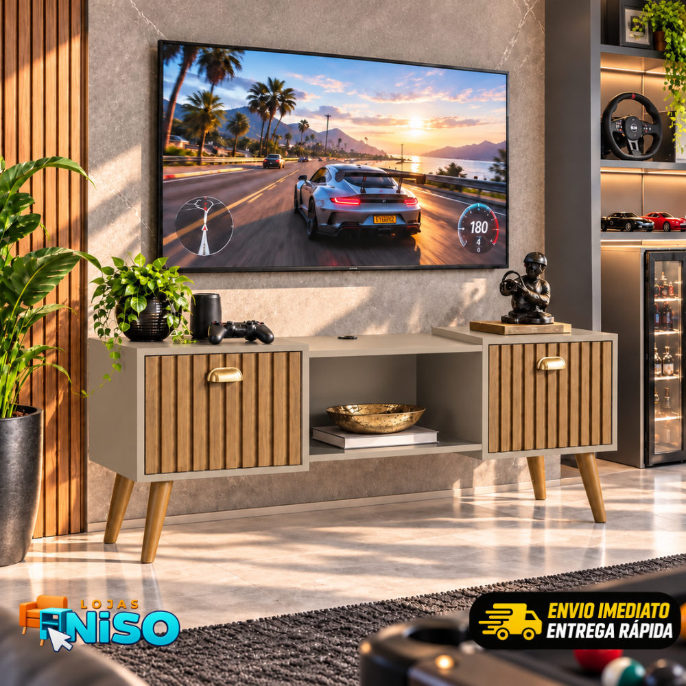 Rack Bancada com pés 1.20 Life e Vegas 0.90 com 2 Portas Moderno Parede TV Até 50Pol - LANÇAMENTO