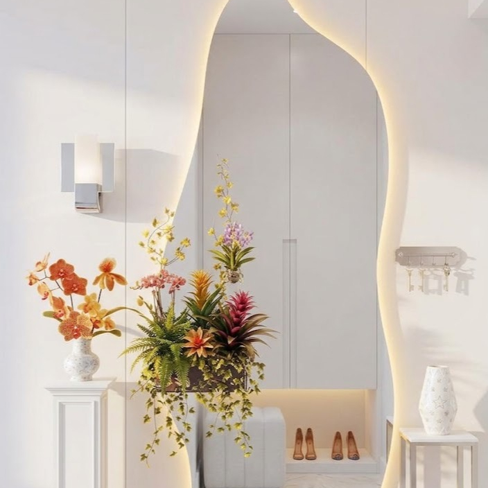 Espelho Orgânico 120X50 Lapidado Moderno Grande Forms C/ LED QUENTE  OU LED TOUCH (FORM) Decoração